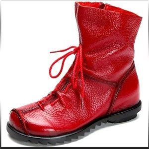 Clarsunny Red Lace Up Boots Leather